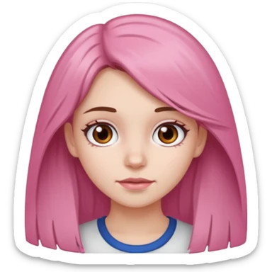 white skined girl with long brown hair and brown eyes and short pink highlights sticker