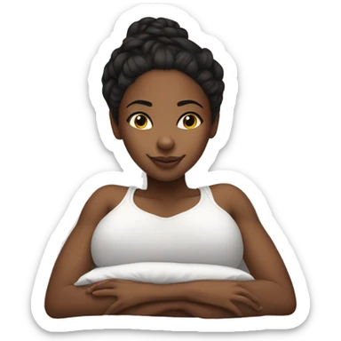 Black girl in a bun laying down on a pillow sticker