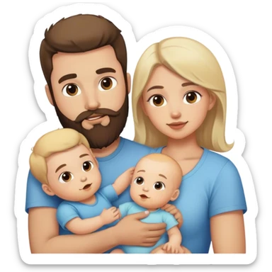 Homme barbu et femme avec deux enfant garçon 3 ans   et fille 6 mois   sticker