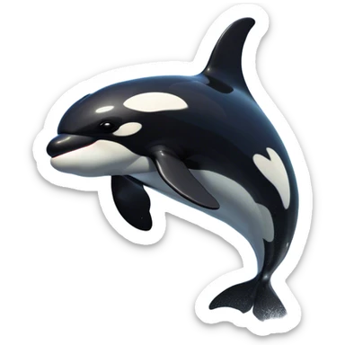 Meme-Worthy Breaching orca Portrait Emoji, Bursting powerfully out of the ocean with an impressive, high-energy leap, showcasing a sleek black-and-white body glistening with water droplets and dynamic, arched posture, Simplified yet exhilaratingly expressive features, highly detailed, glowing with a vibrant marine energy, high shine, bold and full of life, stylized with an air of untamed ocean spirit, soft glowing outline, capturing the essence of an orca mid-breach, radiating pure, unstoppable aquatic power! sticker