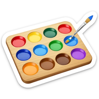 palette with colorful paints and a brush sticker