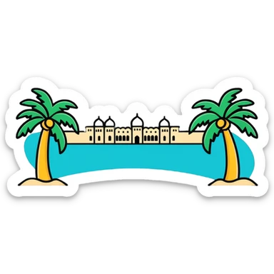 high quality sticker of Palm Jumeirah, the palm-shaped island in Dubai, with clear details and vibrant colors sticker