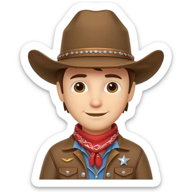 cute cowboy portrait, head and shoulders only, cowboy hat, bandana, western jacket collar, confident smile, 3D cartoon, mobile game icon style, clean background, no text, no watermark
 sticker