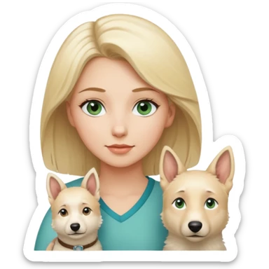A white blonde Hair Woman with blue Green eyes with a White Shepard with a little bit beige in the fur in a lovely pose  sticker