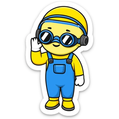 minion from despicable me, yellow character with blue overalls and goggles sticker
