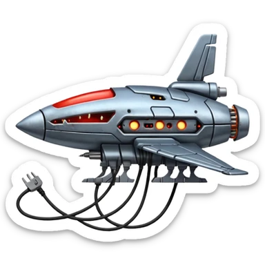 A spaceship in a distopian future, In the style of your bleeding skull art sticker