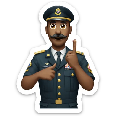 Military man with toothbrush mustache throwing a heart sign with his hands sticker