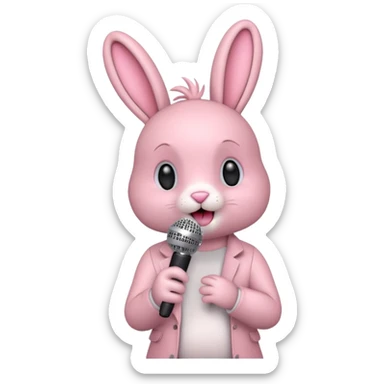 pink bunnie singing , holding mic sticker