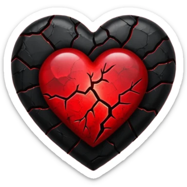 iOS style emoji, dark fantasy heart, black cracked heart, red inner glow, glossy sticker