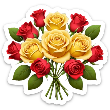 Yellow rose and red rose bouquet with black paper sticker