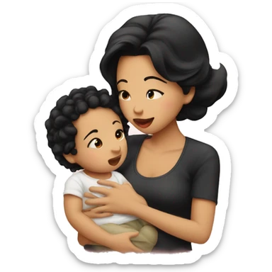 Cute Baby boy and pretty mother with black hair kissing  sticker