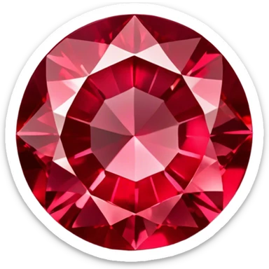 Cinematic Realistic Ruby Emoji, Deep and rich, with a smooth, polished surface gleaming in brilliant red, the facets catching light and casting fiery reflections. The rich color seems to glow with an inner warmth, while a soft, subtle shimmer highlights the edges. Soft glowing outline, capturing the essence of passionate beauty and timeless elegance in a precious ruby. sticker