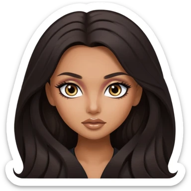 dark long hair, pretty eyes, pretty makeup, pretty bratz baddie sticker