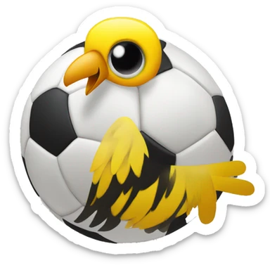 yellow bird with soccer ball sticker