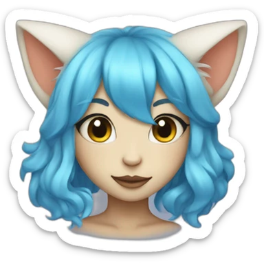 mysterious light skinned cat girl with blue hair sticker