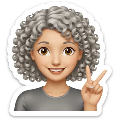 silver, short, wavy-haired with curls, smiling pretty lady, hopeful,  2 fingers up


 sticker