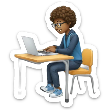 student with a laptop taking the one step in learning sticker