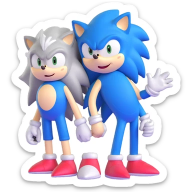 Sonic the Hedgehog, baby Sonic, and Silver the Hedgehog holding hands together sticker