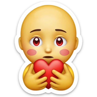 > "A round yellow emoji face with big, shiny, teary eyes, holding a red broken heart close to its chest with both hands, showing a caring and comforting expression, 2D digital art, soft shading, simple background." sticker