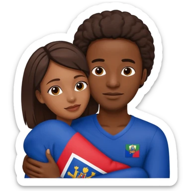 An haitian woman hugging a black man with Haiti flag in background sticker
