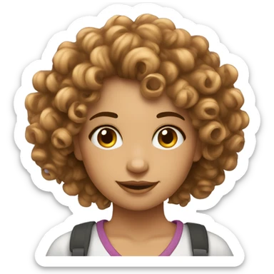 curly hair beautifull girl with laptop sticker