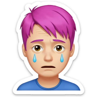 man crying with colored hair sticker