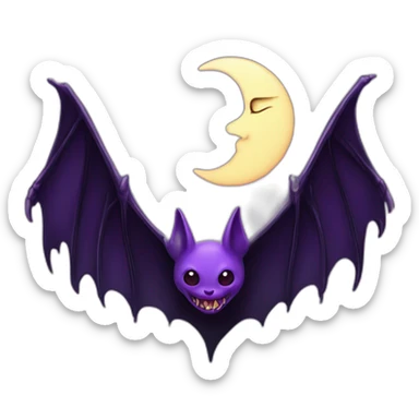 purple black vampire bat wings flying in front of large dripping crescent moon sticker