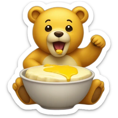 Yellow bear eating Pudding sticker