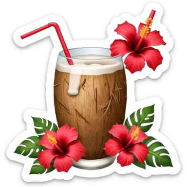 coconut drink with red flowers and summer vibe sticker