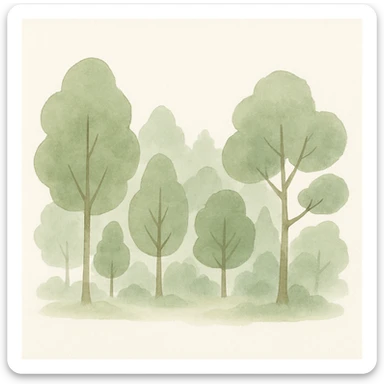 a lush green forest, vibrant and full of trees, painterly style sticker
