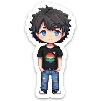 cute chibi boy with t-shirt and jeans sticker