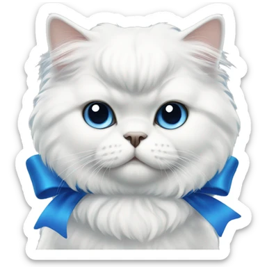 White Persian cat with blue bow sticker