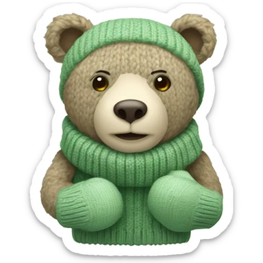Cute Bear with knitted Sage green mittens sticker