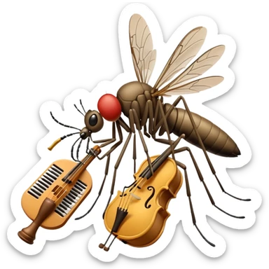 Mosquito playing instrument next to ear sticker
