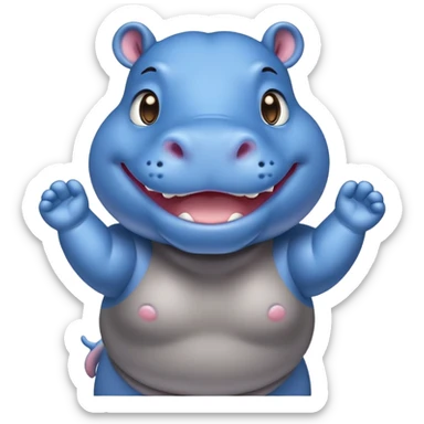 an cheering female Happy hippo with blue Skin Color  sticker