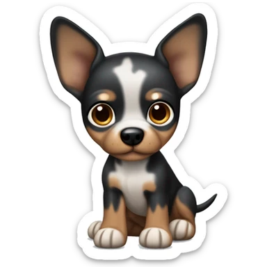 Cute Toy terrier, dark merle color (black, caramel and grey color, grey are spots) with big ears. One why is dark brown, the other one is half dark brown half blue sticker