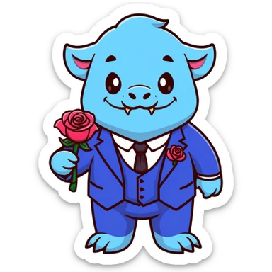Beast from Beauty and the Beast with human mouth holding the enchanted rose, elegant formal outfit sticker