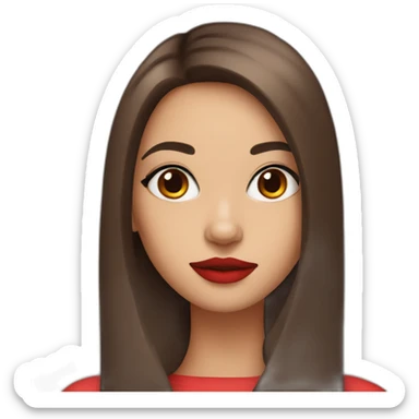 Girl with straight brown hair and brown eyes with red lipstick and eyeliner sticker