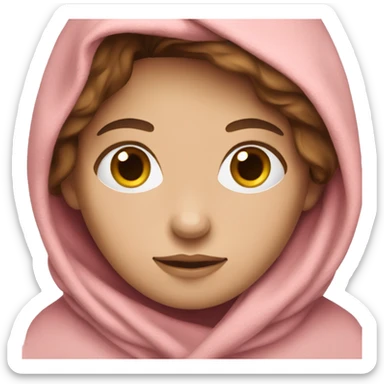 A white girl with brown hair in a pink blanket sticker