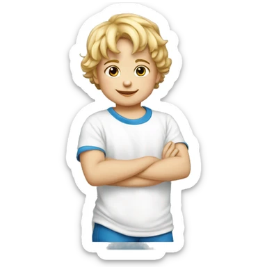 Bebe niño de 2 años rubio vestido de color azul y camiseta blanca sticker