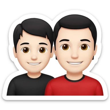 make a father and a son. both with straight black hair. both have white skin. they have to be wearing black and red clothes. there are only two people. they're happy. only a father and ONE son. sticker