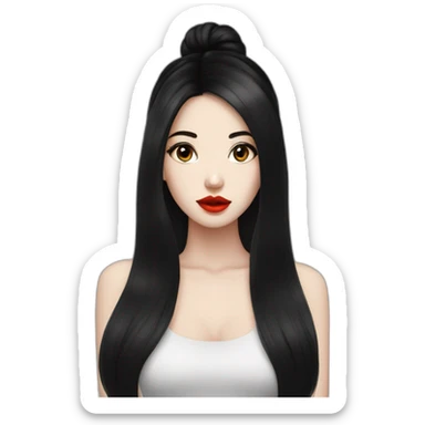 Beautiful young woman,Black hair,long hair,White skin,oval face,big eyes,Blackeyes,Redlips,Chinese sticker