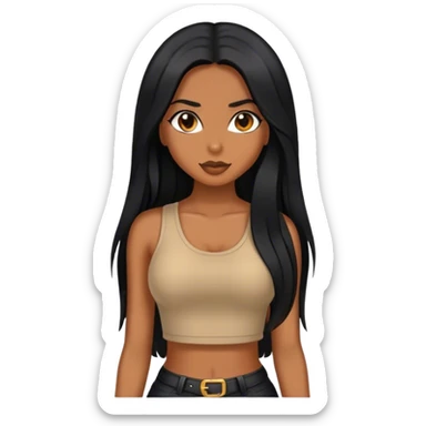 Tan girl with black long hair and hot outfit sticker