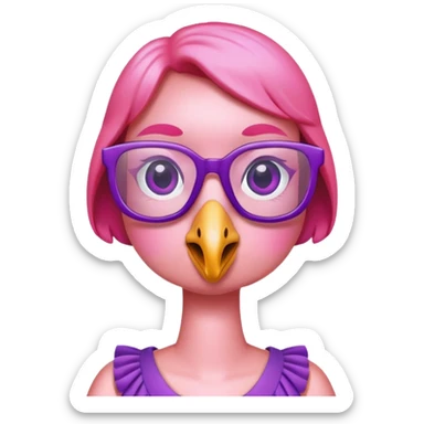 Flamingo wearing purple dress and squared glasses that are purple sticker