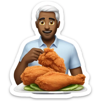 Man eating fried chicken& watemelon sticker