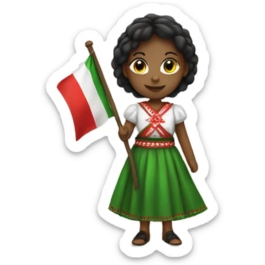 A girl wearing folklore dress holding white, green and red flag sticker