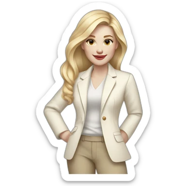 Full height pale skin woman with blonde Straightened Hair to shoulders, White classical jacket, beige Arrow pants holding a color palette in the hands sticker