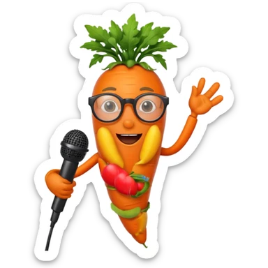 singing carrot wearing glasses with microphone sticker