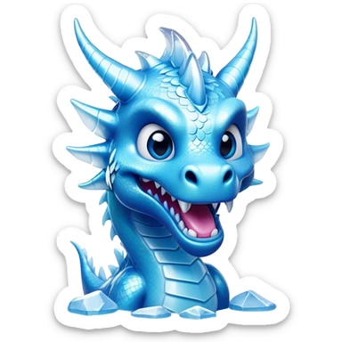 Cinematic Comical Beautiful Ice Dragon Portrait Emoji, Head tilted dramatically with an exaggeratedly amused expression, featuring a striking, glossy icy body with bold, crystalline textures and wide, expressive eyes that shimmer with playful frost, rendered with vibrant, lifelike detail and dynamic, natural shadows, high shine, dramatic yet whimsical, styled with an air of cheeky arctic mischief, soft glowing outline, capturing the essence of a spirited and over‐the‐top ice marvel that looks ready to burst into a flurry of frosty fun! sticker
