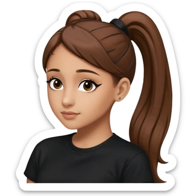 Ariana Grande high ponytaw with brown hair and with black thsirt and and eyeliner sticker